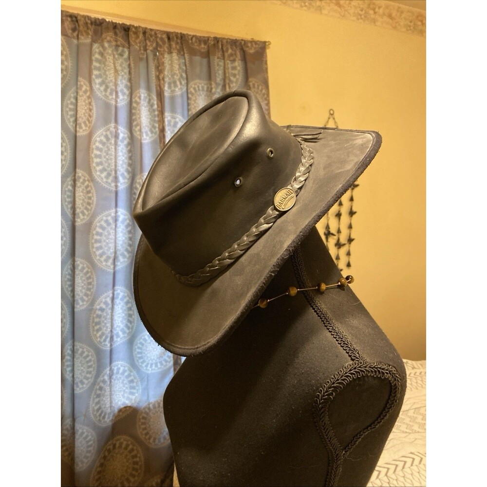 Barmah Hats Squashy Fullgrain Leather Hat - Item 1026 Large Braided